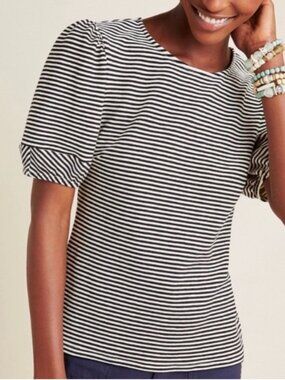 Anthropologie Dolan black & white striped puff sleeve knit top USA Made